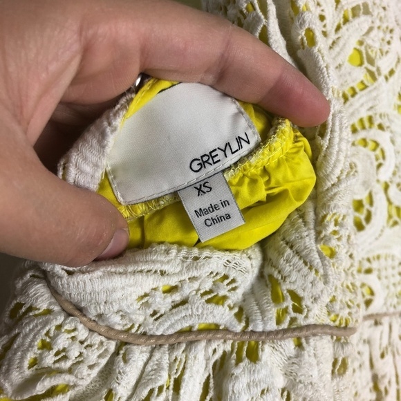 Greylin Valencia Yellow Lace Flare‎ Dress Women Size XS - Picture 6 of 8